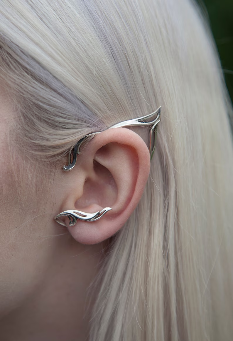 Elf ear cuff silver, Elven ear wrap no piercing
